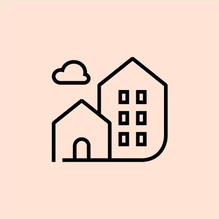 Ikon som illustrerar två hus och ett moln.
