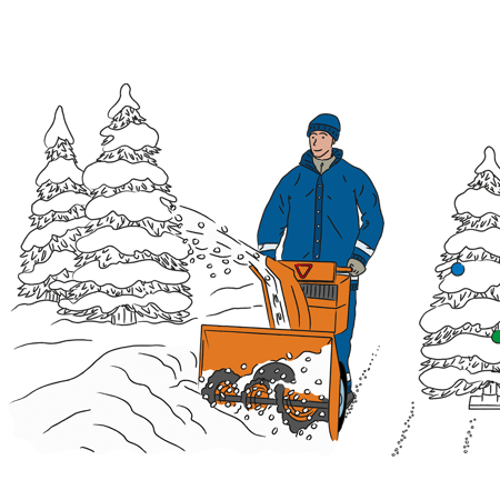 Illustration av en man som röjer snö